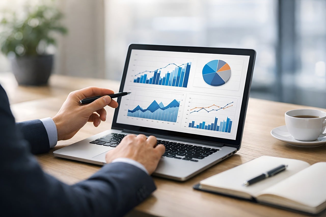 analytics dashboard laptop charts